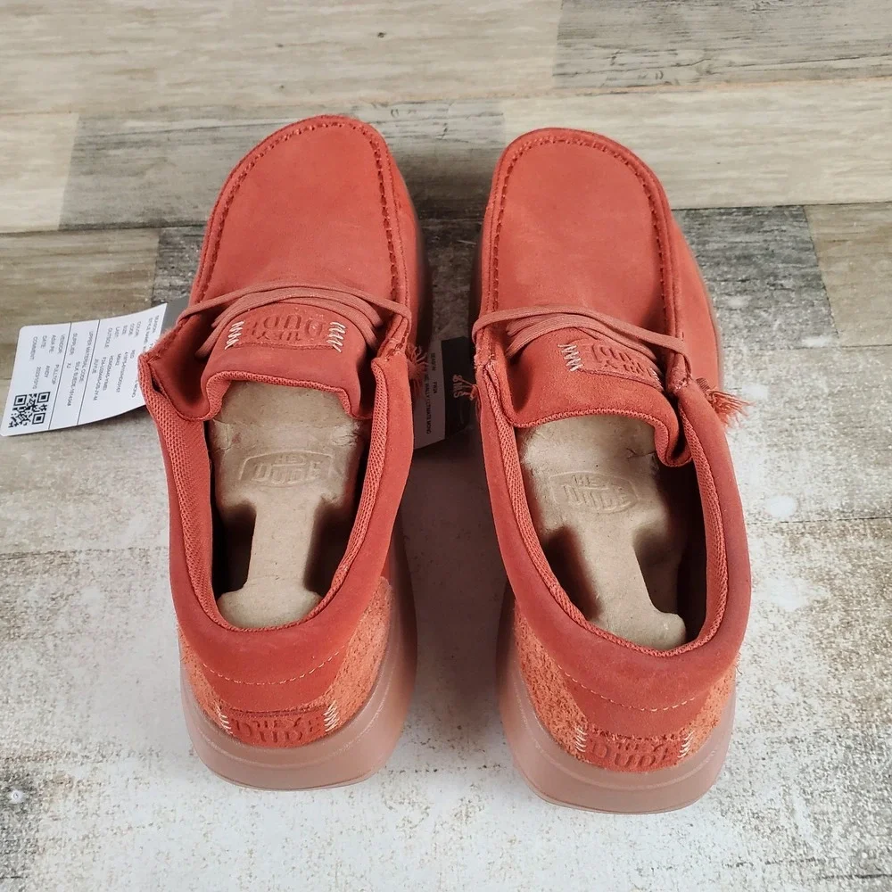 Hey Dude Wally Ultimate Mono Mens Loafers Shoes Sz 9 Red Suede Round Toe Comfort